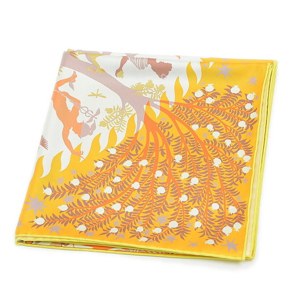 HERMES Carre 90 scarf double face le Charme d'Orphee bouton d'or/claim - Picture 3 of 6